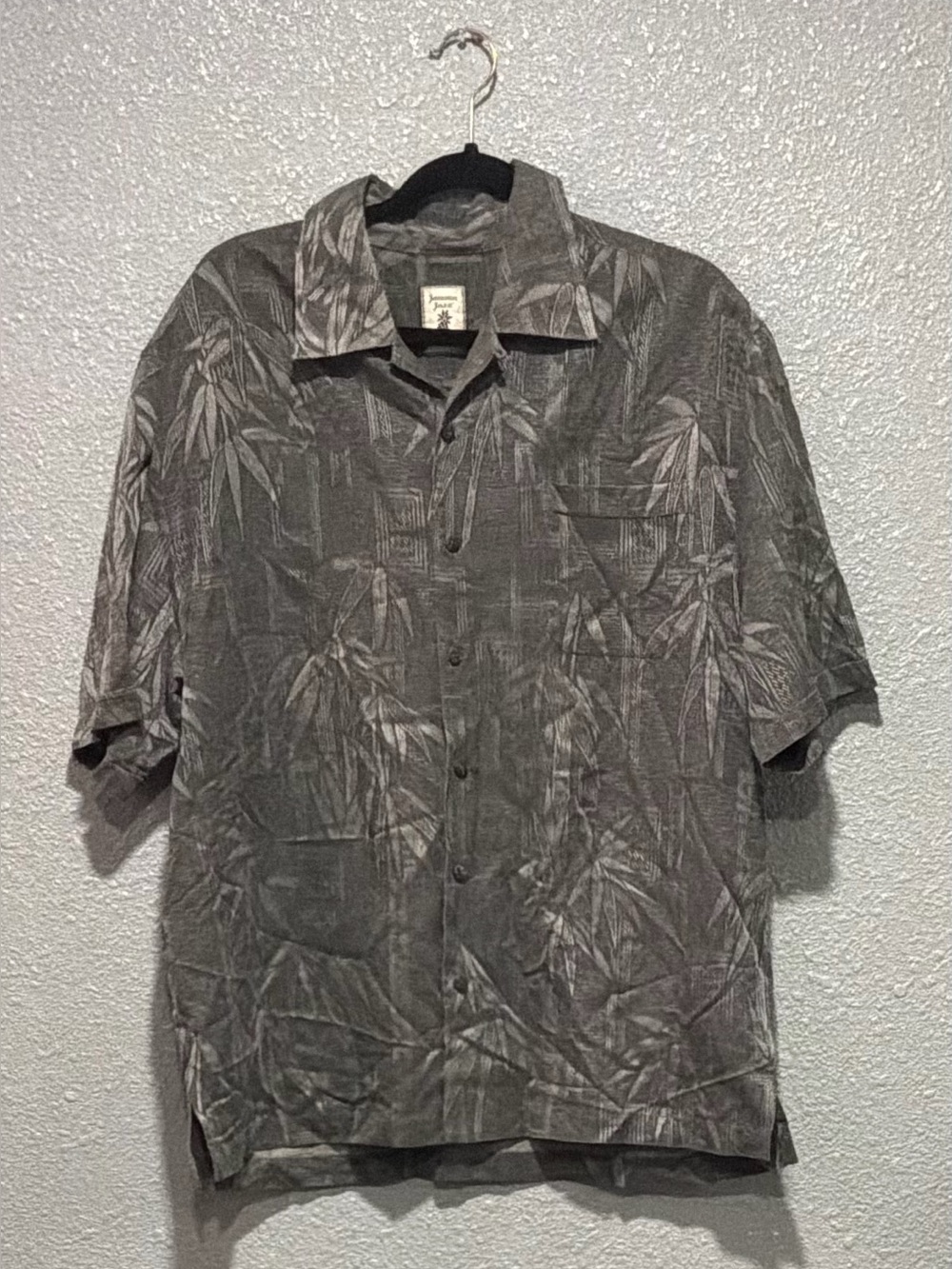 Jamaica Jaxx Gray Tropical-Print Short Sleeve Button-Down Shirt